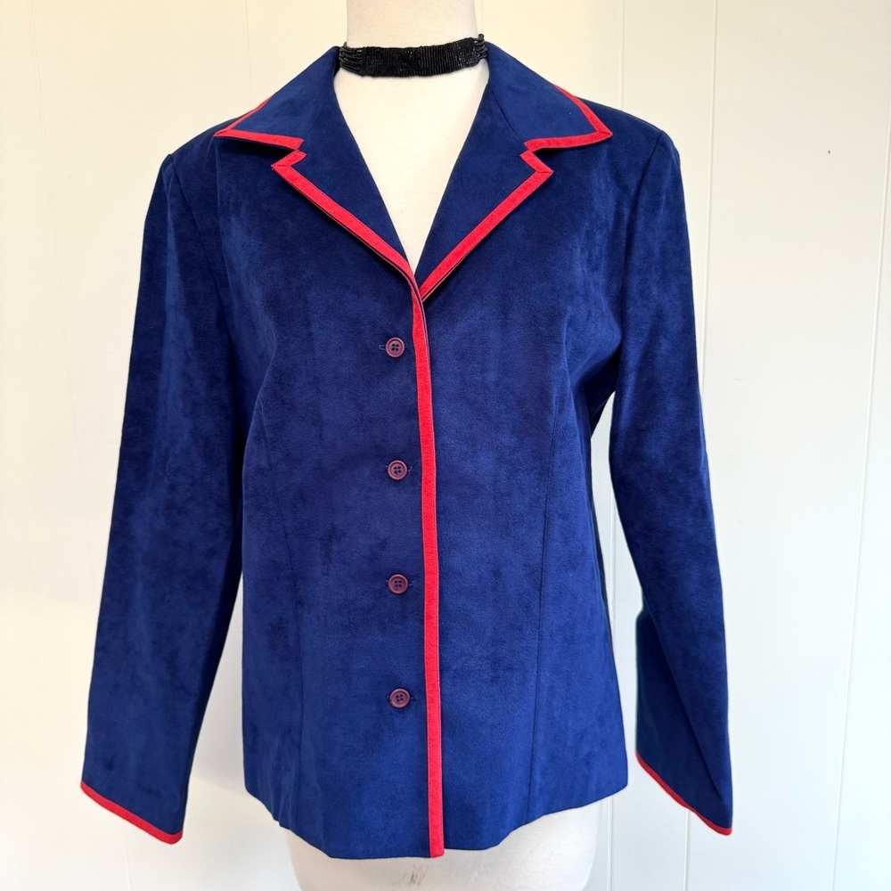VTG Helga 1970s Groovy Ultra Suede Blazer Jacket Vintage 12 Blue Red ULTRASUEDE